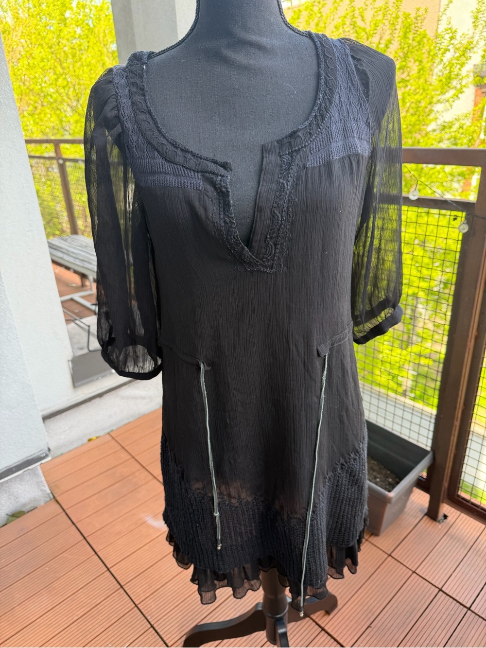 Free People Black Gauzy Sheer Sleeve Tunic Dress